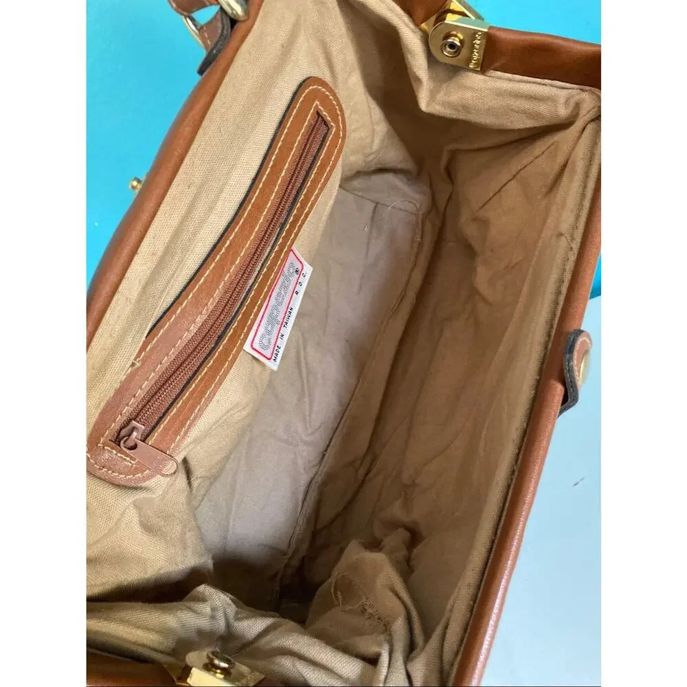 Vintage 80s Capezio Doctor Bag Handbag Beige Brown Frame Satchel Purse 14 x 7.5